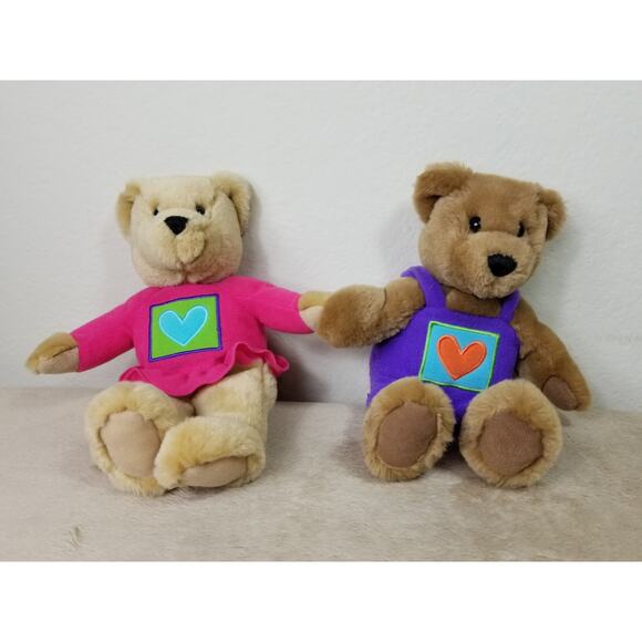 Hallmark Kiss Kiss Teddy Bears Heart Magnetic Nose 10" Stuffed Plush Toys Vtg - Picture 1 of 12